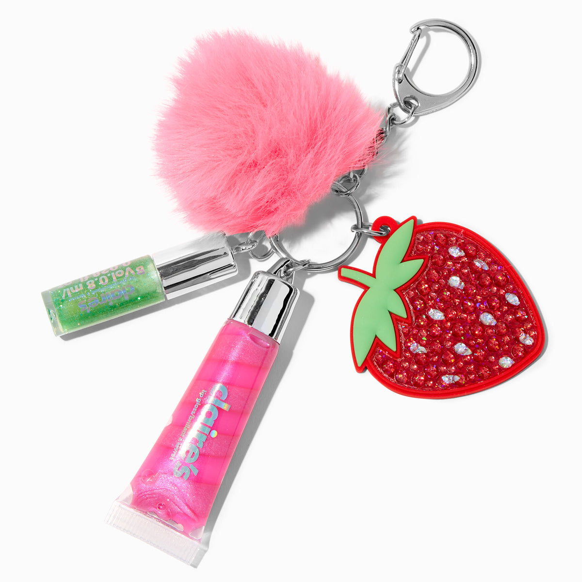 Claire's Strawberry Bling Lip Gloss Keychain Pink